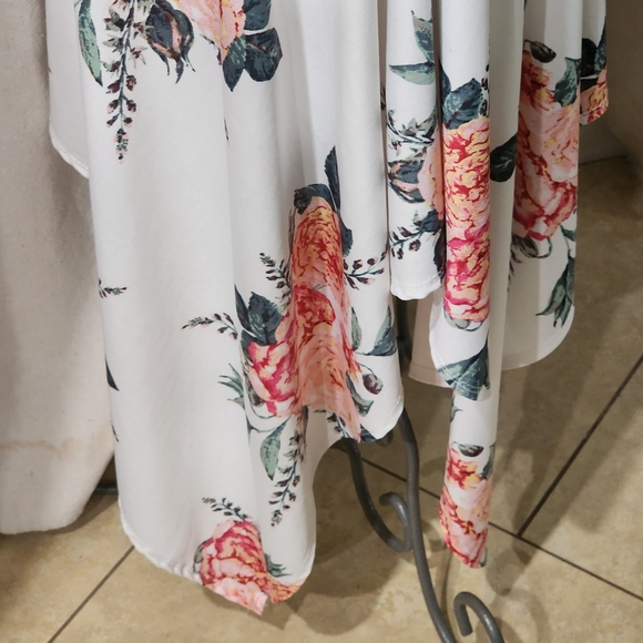 B Famous USA Womans Fun Floral Rose Dress SZ Large A line Hi Low flared Hem - Picture 4 of 11